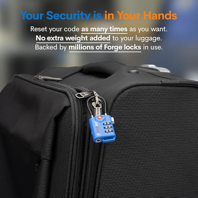 Bright Colors, TSA Approved Luggage Locks 4 Pack, Resettable Combination with Alloy Body, Blue 4 Locks.