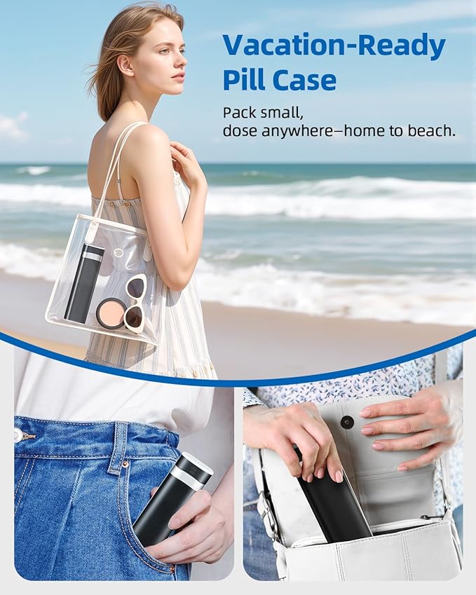 Betife Travel Pill Organizer Weekly 7 Day, Compact Daily Pill Box, Portable Medicine Case, Cute Pill Holder for Vitamins Supplements, Drawer-Shaped Pills Organizer (Black)