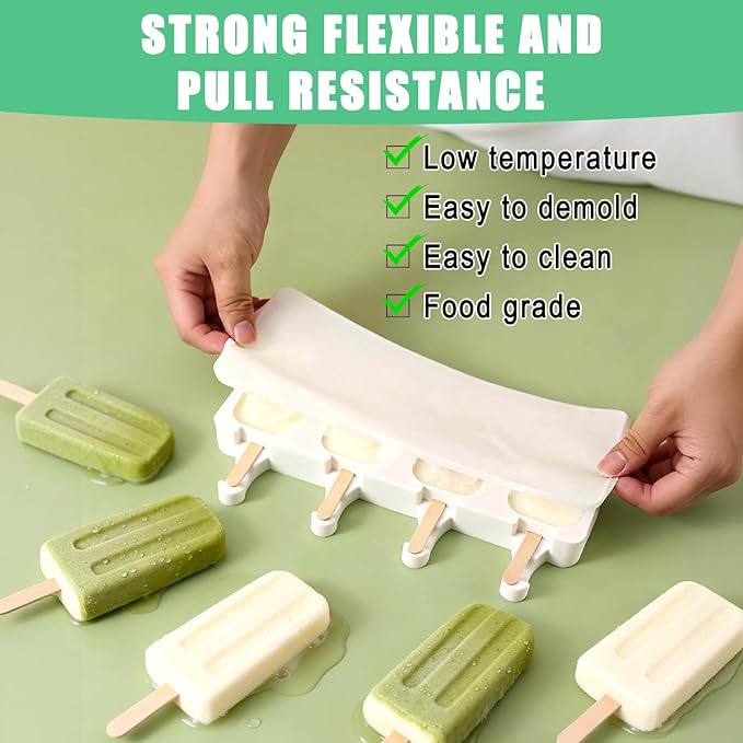 2 Pack Silicone Popsicle Molds，Oval 4 Cavities Homemade Ice Pop Molds with 100 Wooden Sticks for Ice Cream, Cakesicles, Cake Pop