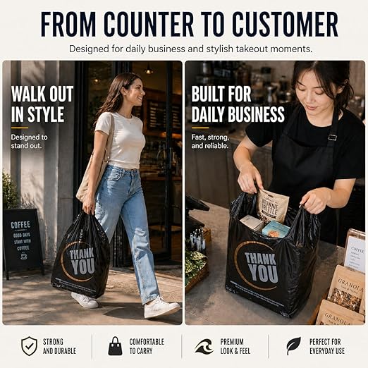 YoYoRain 855 Pack Black T-Shirt Bags with Handles, 11.5"x6.25"x21" Durable HDPE Plastic Shopping & Carry-Out Bags for Grocery, Retail, Takeout & Small Business