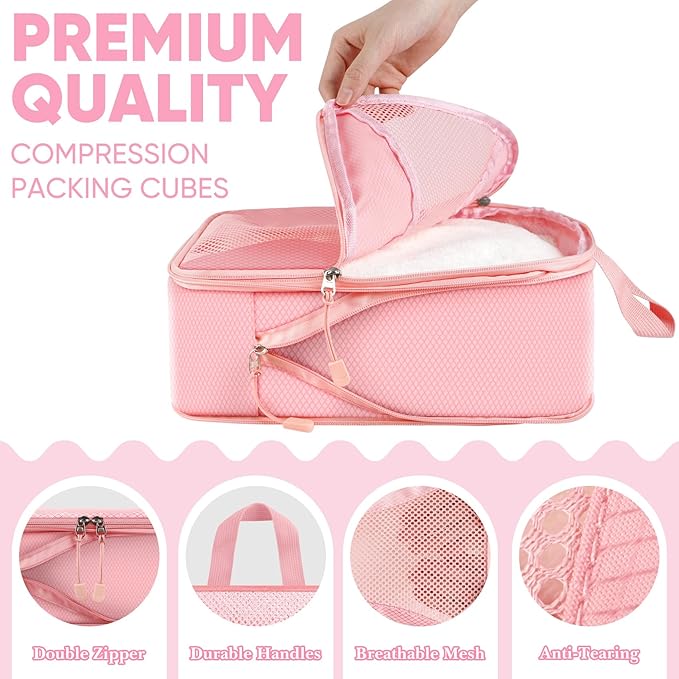 8 Set Compression Packing Cubes for Travel, Packing Cubes Compression Travel Accessories Expandable Packing Organizers for Carry on Luggage Suitcase