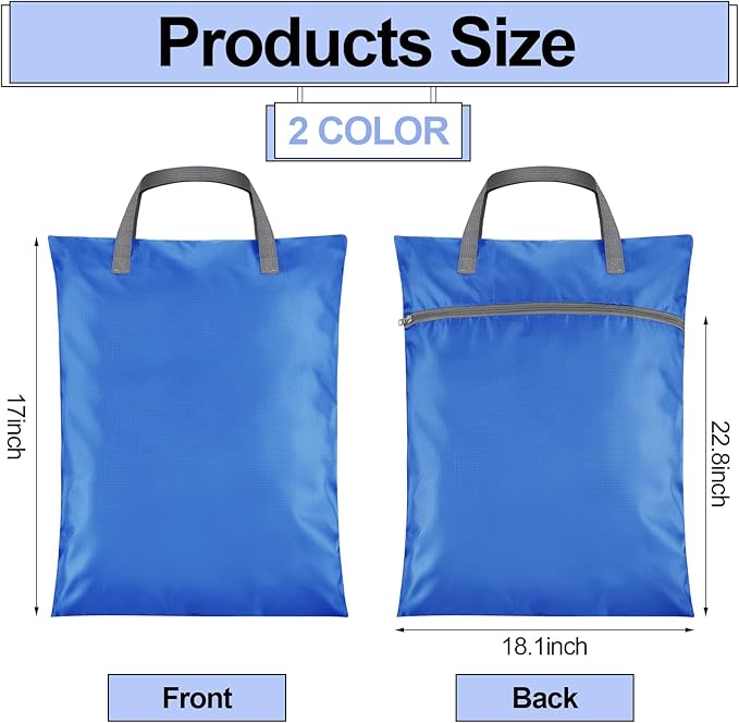2 Pcs Travel Laundry Bags Waterproof with Handle Dirty Clothes Bag for Traveling Hanging Laundry Hamper with Two Zippered Pockets Washable Reusable for Sports Home Travel College Dorm (Blue)
