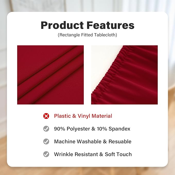 Fitted Rectangle Tablecloth 24 x 48 Inch Elastic Table Cloth for 4ft Table, Stretch Spandex Tables Cover Burgundy Washable Polyester Tables Top Cap Cover for Dining Picnic Camping Indoor and Outdoor