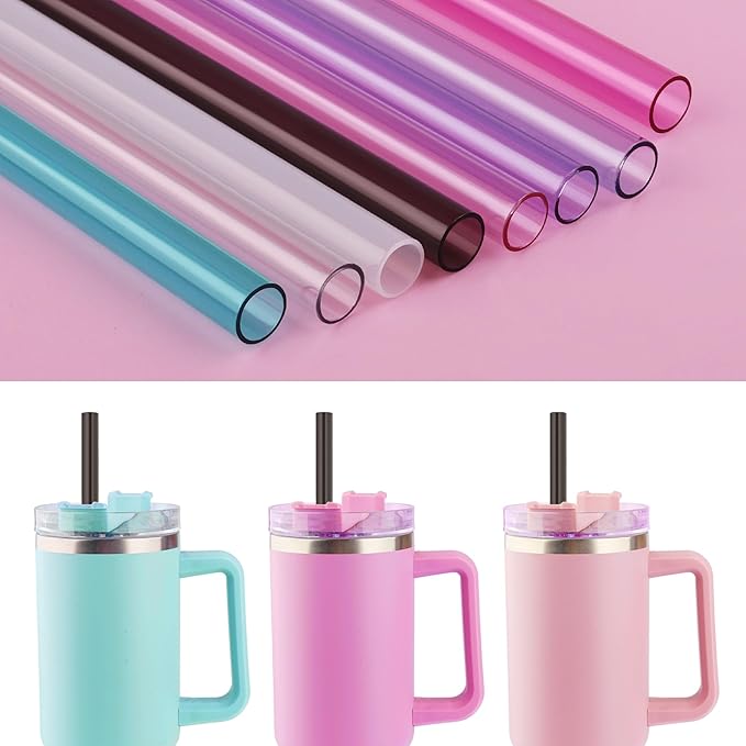 Replacement Straws Compatible with 40 oz Stanley Quencher Tumbler, 12 Inch Extra Long Reusable Plastic Straws for 40 oz Cup, Black - 6 Pack