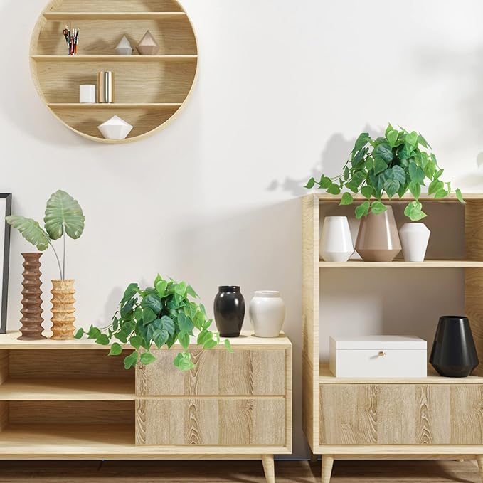 2 Pack Artificial Scindapsus Aureus, Realistic Fake Plants with Plastic Pot for Home Office Bedroom Indoor Outdoor Decor(8in H)