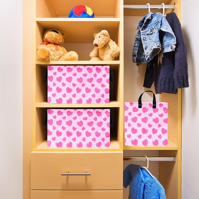 Rec Heart Print Box Hamper Storage Basket Collapsible Organizer Bin Gift Shelf Baskets for Home and Kitchen Storage