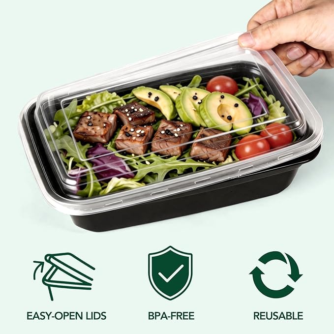 Glotoch Meal Prep Containers 32oz 100 Pack(200 Piece) with Lids, Reusable 1-Compartment Food Storage Containers, Bento Lunch Boxes, Microwave/Freezer/Dishwasher Safe, BPA-Free Takeout Boxes
