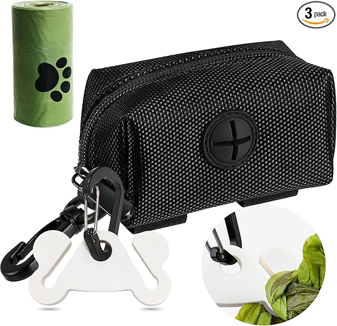 Hilihali Dog Poop Bag Holder for Leash Attachment Dog Poop Bag Dispenser Dog Waste Bag Dispensers Dog Poop Bag Holders Fit Dog Leash Accessory With Hand Free Holder Carriers, Black