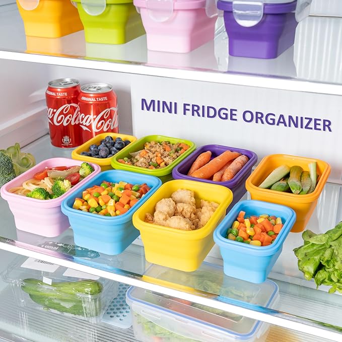 Reusable Silicone Snack Containers with Lids, 14oz, Small Collapsible Food Storage Containers for Meal Lunch Small Portion, Stackable, Space Saver for RV, Travel, Microwave Dishwasher Safe, 6 Pack