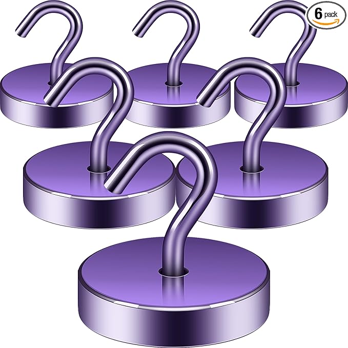 Neosmuk Magnetic Hooks, Cruise Ship Essentials, 100lb+ Heavy Duty Magnetic Hooks for Cruise Cabins, Refrigerator, Grill, Hanging, and Travel | Extra Strong Must-Have Magnet Hook, Purple