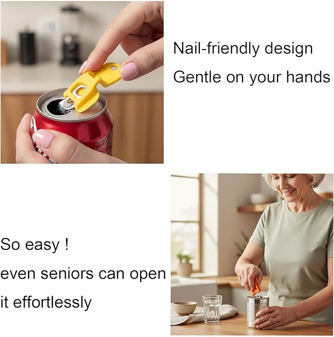 Soda Can Opener Set, 10PCS Easy Tab Opener and Drink Protector with Reusable Complete-Cover Plastic Can Toppers, Fits Coke, Beer & Aluminum Beverage Cans, 5 Colors Lids for Party, BBQ, Camping