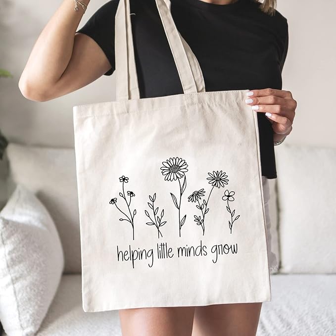 Kimoli Teacher Appreciation Gifts School Canvas Tote Bags Aesthetic Travel Beach Bag Summer Reusable Grocery Shopping Bag
