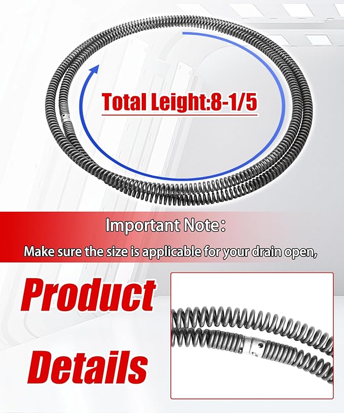 8-1/5 Feet x 5/8 Inch C-8 Drain Snake Cable Fits For Ridgid Sectional Machines Such As K-60SP and K-50,Replace 62270 Drain Cleaning Cables