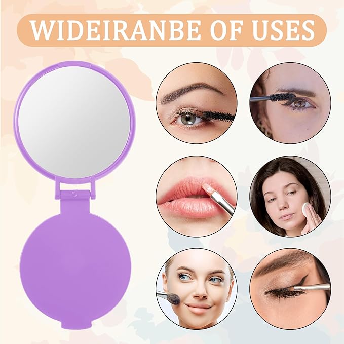 50 Pcs Round Compact Folding Portable Pocket Mirror for Purse Mini Folding Makeup Mirrors Bulk Vintage Travel Makeup Mirror for Women Daily Use (Purple)