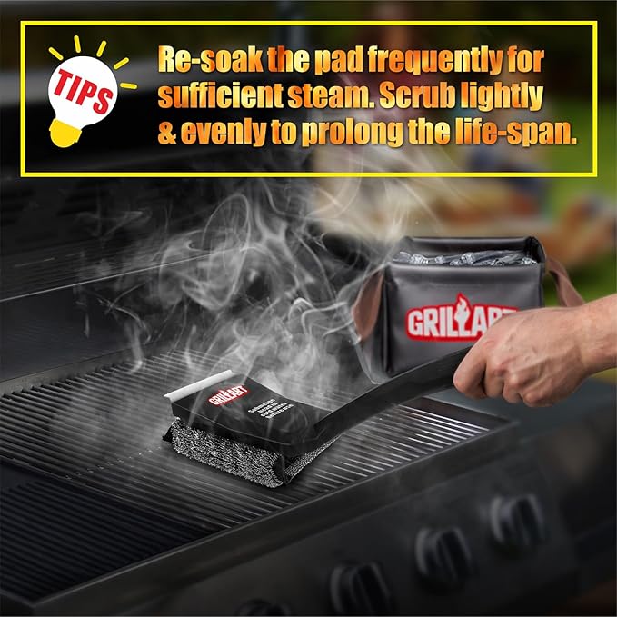 GRILLART Grill Brush Bristle Free, SteamWizards [Safe & Efficient] Grill Cleaner Brush for All Grill Grates, Replaceable Pad BBQ Grill Brush for Outdoor Grill, Grill Accessories, Gifts for Men/Dad