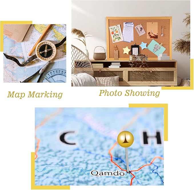310 Pcs Gold Push Pins Set Thumb Tacks Decorative Push Pins for Cork Board with Push Pin Hook Pushpin Clip 5 Style Office Accessories for Cork Board Map Office (Gold)