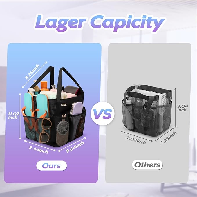 Mesh Shower Caddy Portable, Dorm Room Essentials for College Students, Large Capacity with 8 Pockets Shower Bag for Camping, Swimming, Gym, Travel