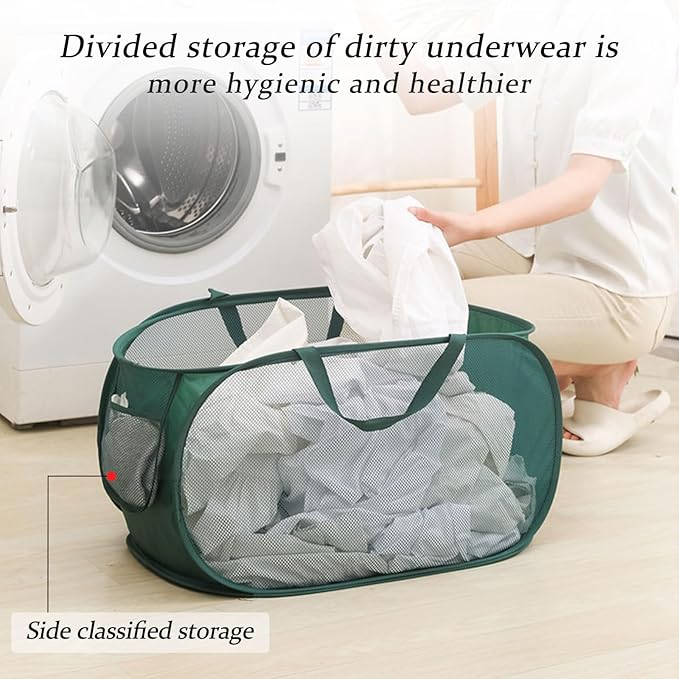 100L Foldable Laundry Baskets 2 Pack, Extra Large Mesh Pop Up Laundry Hamper, Dirty Clothes Hamper with Handles, Pop-up Hampers for Laundry Travel. Dorm or Home Portable Clothes Baskets.Green 2H