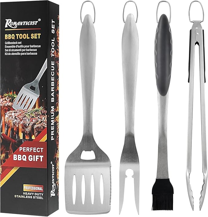 ROMANTICIST 4pcs Heavy Duty Grill Accessories for Top Chef - Professional Grill Tool Set & Basic BBQ Tools for Backyard Restaurant Outdoor Kitchen - Deluxe Grill Gift for Dad on Father’s Day Christmas