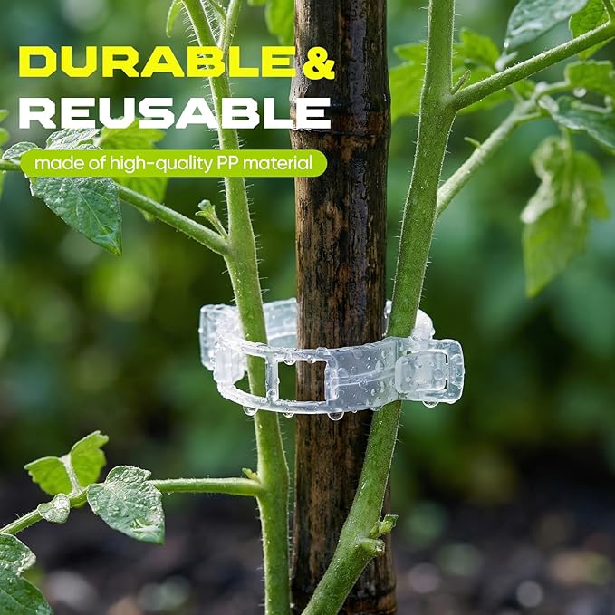 100pcs Secured Plant Clips, Plastic Trellis Garden Support Clips for Climbing, Outdoor Clips for Support Grape Tomato Vine Vegetables Plants, Reusable Clips to Grow Upright Makes Plants Healthier