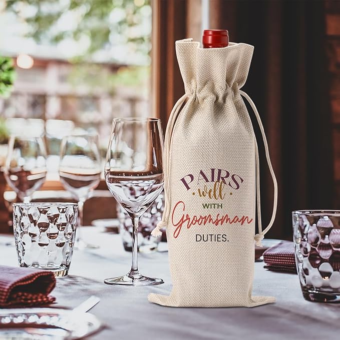 FBCCZEY Groomsmen Proposal Wine Bag - Best Man and Wedding Engagement Gifts for Groomsmen - Pairs Well With Groomsman Duties Wine Bottle Bags