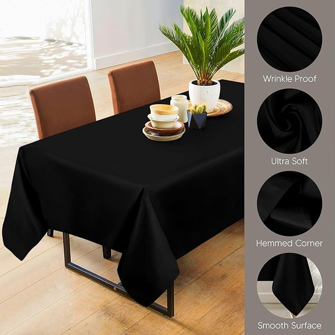Utopia Kitchen 직사각형 식탁보 1개(90x132인치, 블랙), 식탁보 세탁기 사용 가능, 식사, 뷔페 파티, 피크닉, 행사, 결혼식 및 레스토랑용 폴리에스터 식탁보