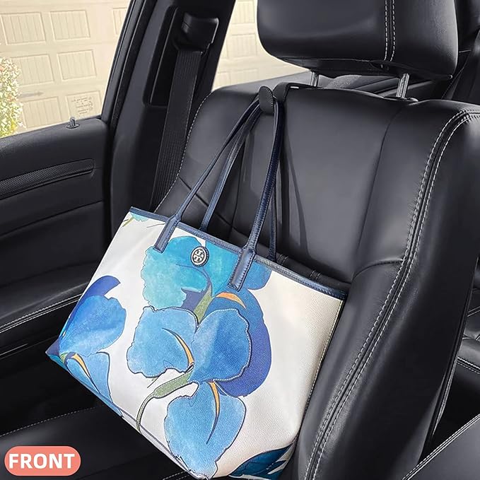 Car Purse Hook, Back Seat Headrest Genuine Leather Hangers Durable Vehicle Organizer Accessory for Hanging Grocery Bags, 4 Pack, Beige