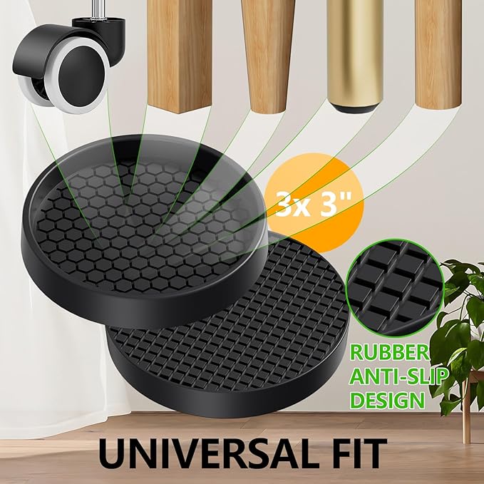 Non Slip Furniture Pads- 3"x3" Round Anti Skid Caster Cups Furniture Coasters, Anti-Sliding Grippers Floor Protectors for Furniture Bed, Couch, Chair Leg, Black(Set of 12)