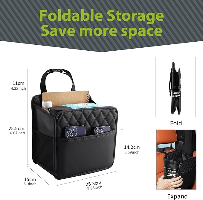 Car Seat Back Organizer, Waterproof Car Backseat Organizer with Cup Holders Large Capacity Hanging Car Storage Bag for Phones Documents Cups Bottle Travel Compatible with Most Vehicles