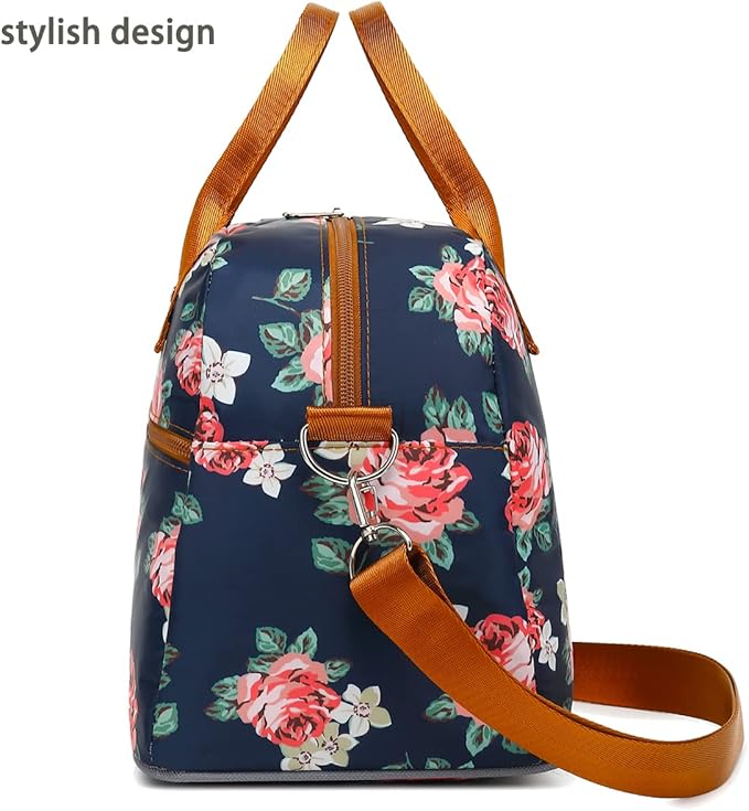 FlowFly Insulated Lunch Bag With Shoulder Strap for Women, Men, and Kids, Large and Reusable, Handle, Freezable Work and School Travel Tote and Meal Prep Organizer, Peony