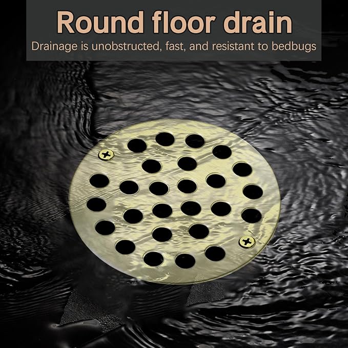 4“ Shower Strainer Drain Trim Set, Screw-in Shower Drain Cover Replacement Floor Strainer, Shower Cover Bathroom Drain Strainers (Brushed Gold)