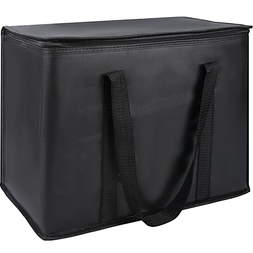 1-Pack Insulated Reusable Grocery Bags, X-Large Insulated Food Delivery Bag for Drivers/Catering/Rideshare, Commercial Food Warmer for Shopping, Tote Cooler Bags, Black