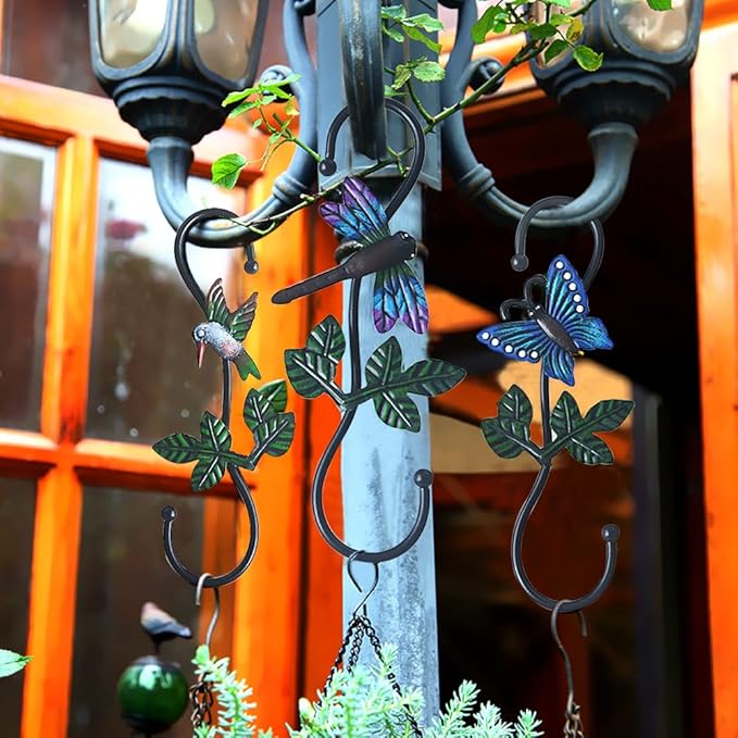 Large Decorative S Hooks, Set of 3 Plant Hangers, Beautiful and Vivid Plant Hook for Hanging Outdoor Indoor Garden Plants, Flower Baskets, Pots, Bird Feeders