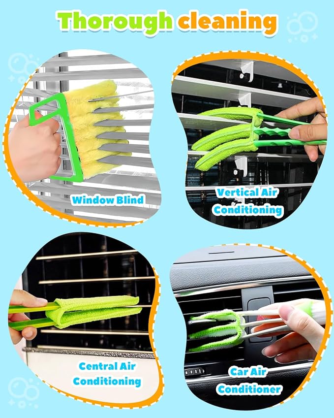 11 Pcs Blind Cleaner Duster Tool Kit – Mini & Window Blinds Cleaner Brush Set, Air Vent & Track Cleaning Tools, Window Groove & Sill Scrubber for Home, Car, AC, Sliding Doors - Green