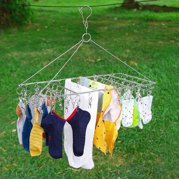 46 Clips Sock Dryer Folding Stainless Steel Space-Saving Drying Rack for Sock, Underwear, Baby Clothes and Small Laundry Items