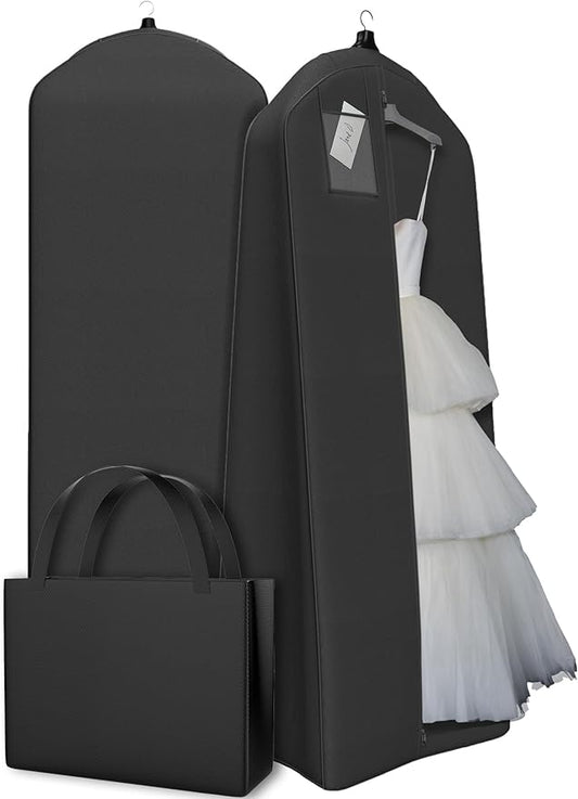 Your Bags Wedding Dress Garment Bag with Matching Tote - Garment Bags for Travel & Hanging Clothes or Storage - 72" Wedding Dress Bag for Gowns Long with 20" Gusset for Puffy Bridal Gowns Cover - Black