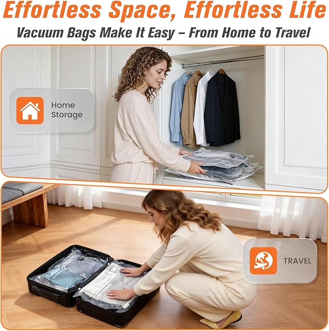 9 Pack Vacuum Storage Bags with Pump, Space Saver Travel Bags with Rechargeable Wireless Pump, Reusable Tear-Proof Compression Packing Cubes for Heavy Clothes/Bedding/Luggage/Moving 9 Combo Size
