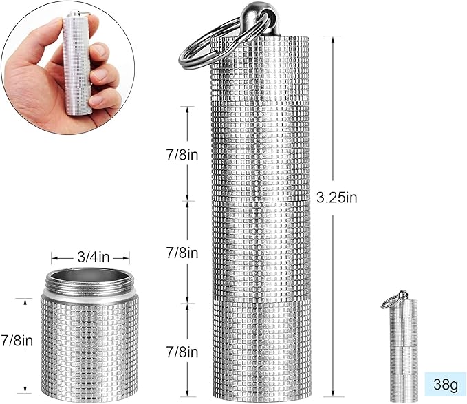 PPFISH 2 PCS Portable Daily Pill Case, 3 Compartments Aluminum Alloy Waterproof Pill Box Dispenser, Small Pocket Pill Container, Keychain Pill Fob, Travel Pill Holder for Men Women