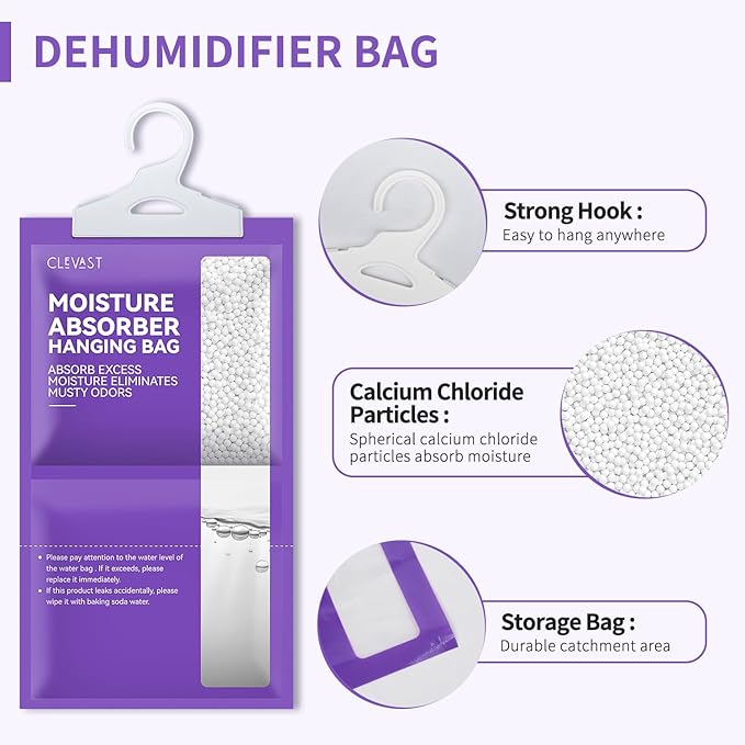 CLEVAST Moisture Absorbers Packets 10 Pack, Dehumidifier Bags for Closet, Scented Hanging Humidity Absorber in Wardrobes, Bedrooms, Bathrooms (Lavender)