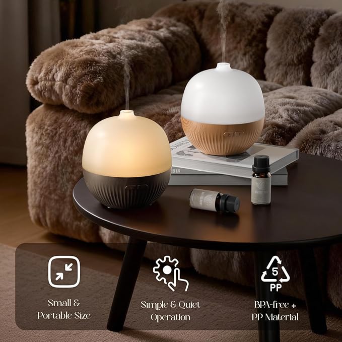 ARVIDSSON Essential Oil Diffuser, 100ml Aromatherapy Diffuser with Mood Light, Ultrasonic Oil Diffusers for Home, Small Diffuser for Essential Oils, Gift for Women - Dark Wood