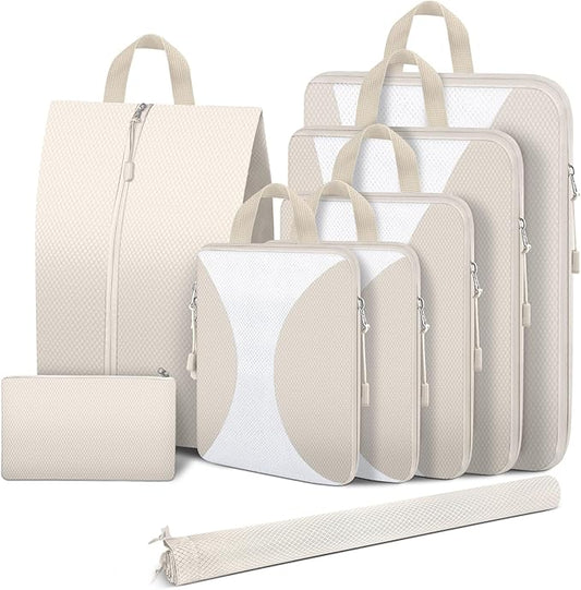 8 Set Compression Packing Cubes for Travel, Packing Cubes Compression Travel Accessories Expandable Packing Organizers for Carry on Luggage Suitcase