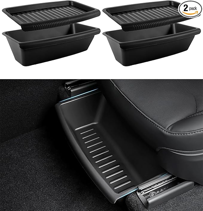 Tesla Model Y Juniper Under Seat Storage Box 2 Pack 2025-2026 Hidden Organizer Tray Underseat Bins with Lid Fit Tesla Model Y Juniper Accessories 2026