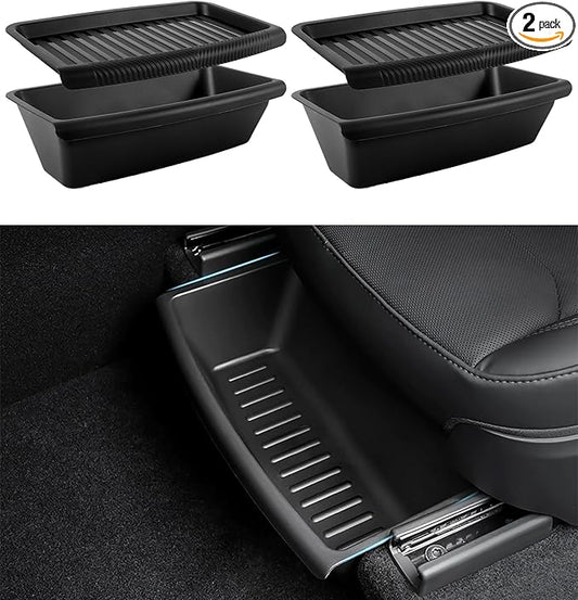 Tesla Model Y Juniper Under Seat Storage Box 2 Pack 2025-2026 Hidden Organizer Tray Underseat Bins with Lid Fit Tesla Model Y Juniper Accessories 2026