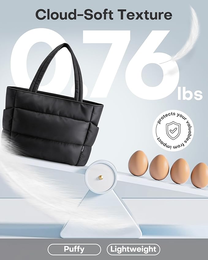 HOTOR Puffer Tote Bag for Women, Nurses - Multi-Pocket Lightweight Bag for Work - Quilted Handbag for Travel and Gym