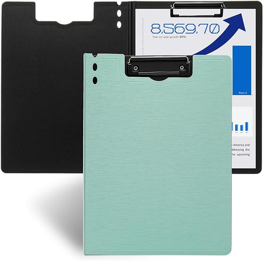 Y YOMA Clipboard Folder, A4 Foldable Plastic Clipboard with Metal Clip, 360° Rotating Cover, Waterproof Work Folder for Home, Office, School, Field Work, Outdoor - 2 Pack, Mint Green