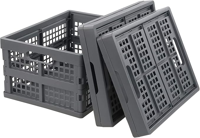 Nesmilers 3 Packs Plastic Collapsible Crates, Folding Bin, 15 L Foldable Crates