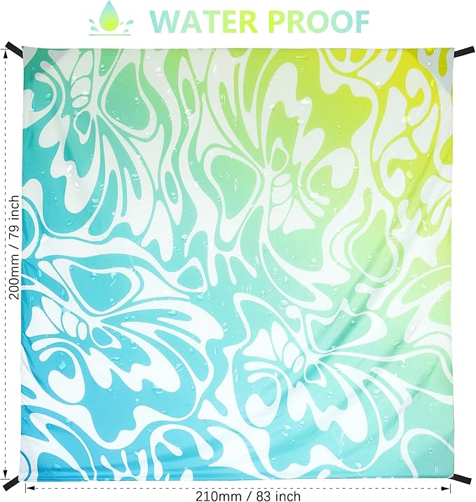 Beach Blanket Waterproof Sandproof Beach Mat 79" X 83"/10'x9' for 2-8 Adults Quick Drying Outdoor Picnic Mat Beach Accessories for Travel, Camping, Hiking