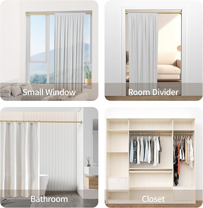 Mcrbeay Shower Curtain Rod, 1" Diameter Heavy Duty Tension Shower Rod, Non Slip Adjustable 28-74 inch No Drilling Shower Curtain Rods Spring Tension For Bathroom, Shower Stall, No Rust, Chrome Gold