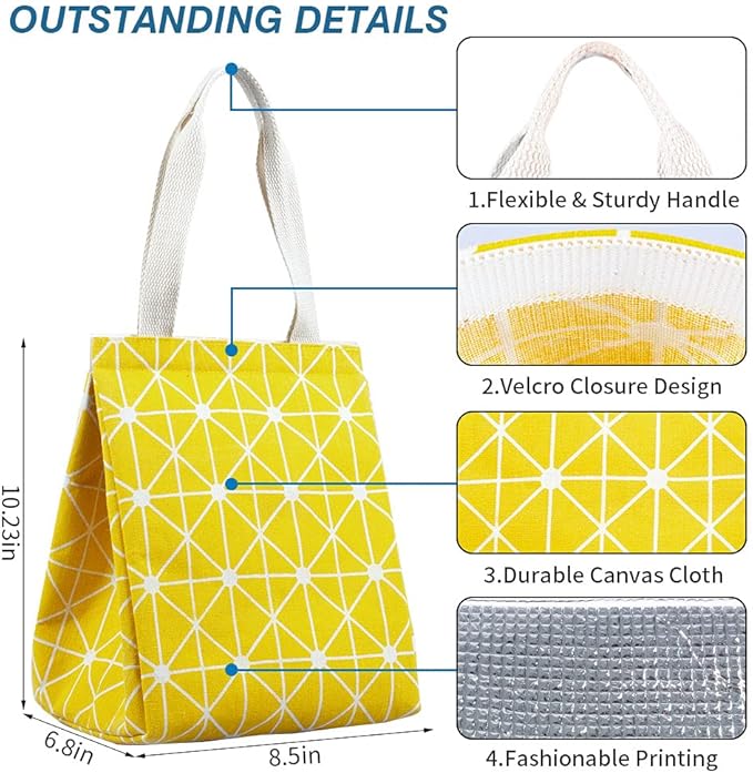 iknoe Insulated Lunch Bag for Women & Adults, 9L Foldable Wide-Open Cooler Bag with Pockets, Leakproof & Portable, for Picnic, Office, Beach (Yellow)