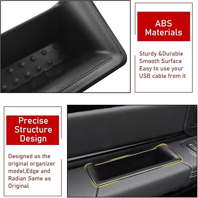 TTCR-II for Ram 1500 Door Side Organizer Tray 2019 2020 2021 2022 2023 2024 2025 2026, for Ram 1500 Door Pocket Insert 4 Pcs with White-Lines Mats (Does not fit 2500 3500)